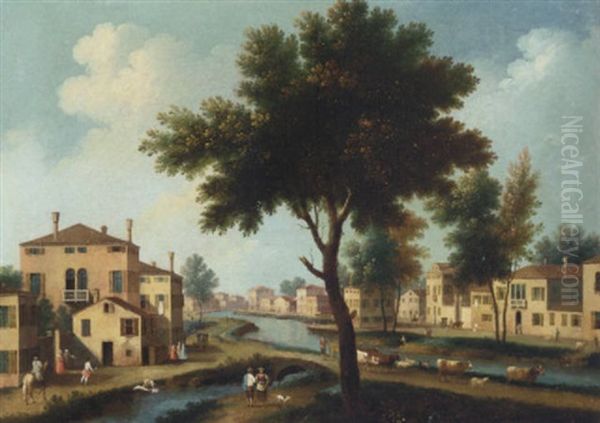 An Italianate Landscape With Figures And Cattle In A Town On A Canal - view 1