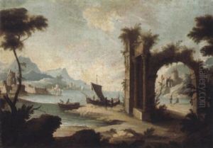 Paesaggio Arcadico Con Figure, Kustenlandschaft Mit Booten Und Einem Verfallenen Portikus