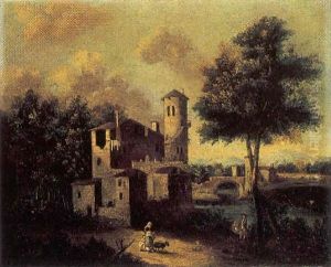 Paesaggio Fluviale Con Castello E Figure by Giovanni Battista Cimaroli