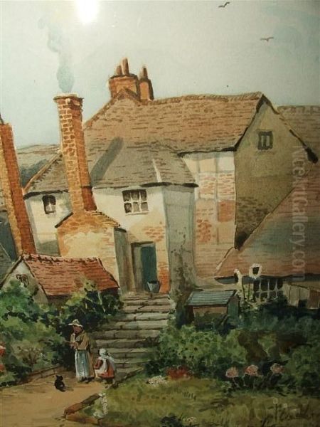 A Mother, Child And Cat In The Grounds Of A Country Dwelling - view 1