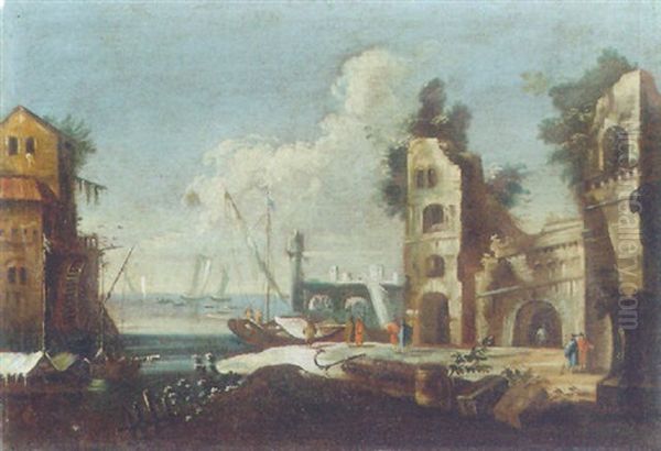 Figures By Ruins In The Venetian Lagoon - view 1