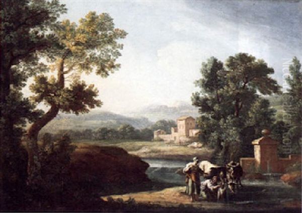 Italianate River Landscape With Herdswomen And Cattle - view 1