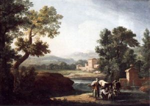 Italianate River Landscape With Herdswomen And Cattle by Giovanni Battista Cimaroli