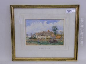 Figures And Hens Outside A Rural Cottage