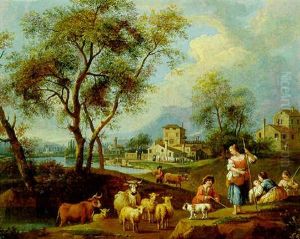 Paesaggio Fluviale Con Pastori E Armenti by Giovanni Battista Cimaroli