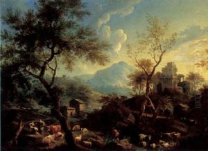 Italianate Landscape With Herders By A River And Ruins