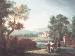 Italianate River Landcape With Herdswomen And Cattle Italianate River Landcape With Herdswomen And Cattle