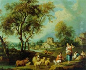 Sudliche Fluslandschaft Mit Hirten by Giovanni Battista Cimaroli