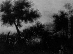 Berger Et Son Troupeau Dans Un Paysage Boise De La Campagne Italienne by Giovanni Battista Cimaroli
