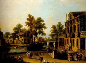 A Town On A River In The Veneto With Elegant Company On The Terrace Of A Villa