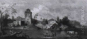 River Landscape With A Village And Figures At The Shore River Landscape With A Village And Figures At The Shore