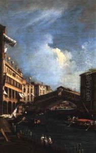 Vue Du Grand Canal Avec Le Pont Du Rialto by Giovanni Battista Cimaroli