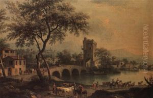 Lakeside Town In The Veneto With Figures And Cattle On A Track