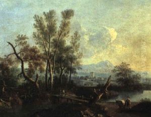 River Landscape With A Man And His Mule