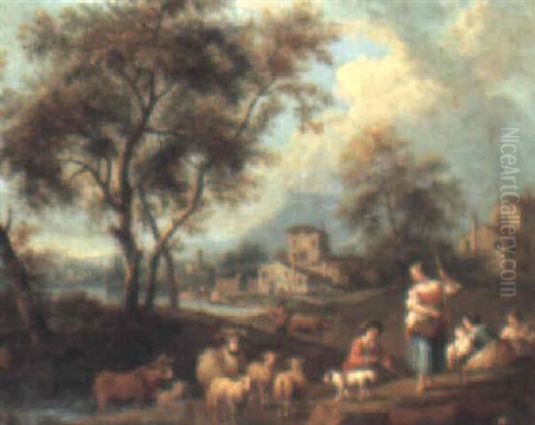 Landscape With Shepherds And Their Flock by Giovanni Battista Cimaroli