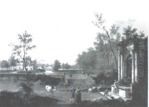 Landscape With Figures And Animals Amongst Classical Ruins Landscape With Figures And Animals Amongst Classical Ruins