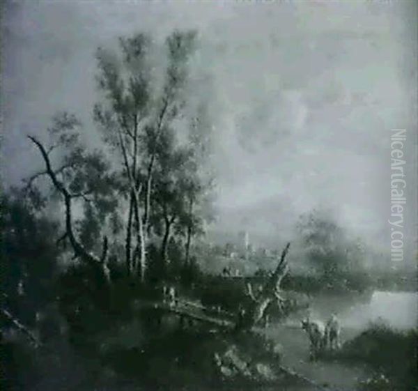 Paysage Au Pont Et Aux Grands Arbres - view 1