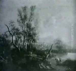 Paysage Au Pont Et Aux Grands Arbres by Giovanni Battista Cimaroli