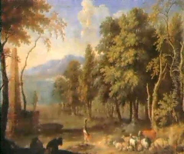 A Herdsman Tending His Livestock At The Edge Of A Wood... - view 1