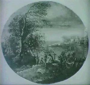 Flusslandschaft Mit Anglern. by Giovanni Battista Cimaroli
