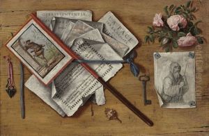 A Trompe L'oeil Still Life With Letters And Other Objects On A Board