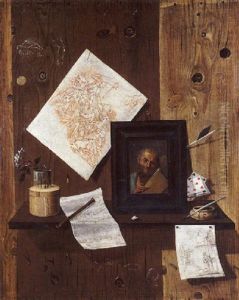 Nature Morte De Trompe-l'oeil Aux Dessins, Tableaux Et Cartes A Jouer Sur Un Panneau