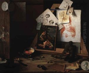 Trompe L'oeil Still Life Of Artist's Tools, Prints, Sculpture And Other Effects by Antonio Cioci