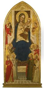 The Madonna And Child Enthroned With Music-making Angels And Virtues by Jacopo di Cione