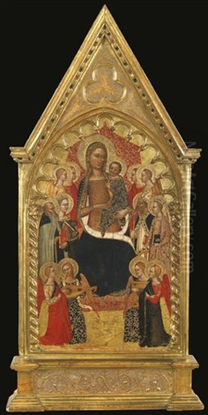 Madonna And Child Enthroned With Saints Anthony Abbot, Mary Magdalene, Catherine Of Alexandria, And A Bishop Saint, With Eight Angels - view 1