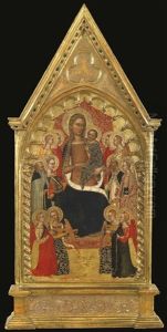 Madonna And Child Enthroned With Saints Anthony Abbot, Mary Magdalene, Catherine Of Alexandria, And A Bishop Saint, With Eight Angels by Jacopo di Cione