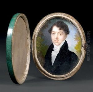 Portrait De Jeune Homme En Redingote Grise, Chemise Et Cravate Blanches, En Buste Presque De Face Et Dans Un Paysage by Pierre Charles Cior
