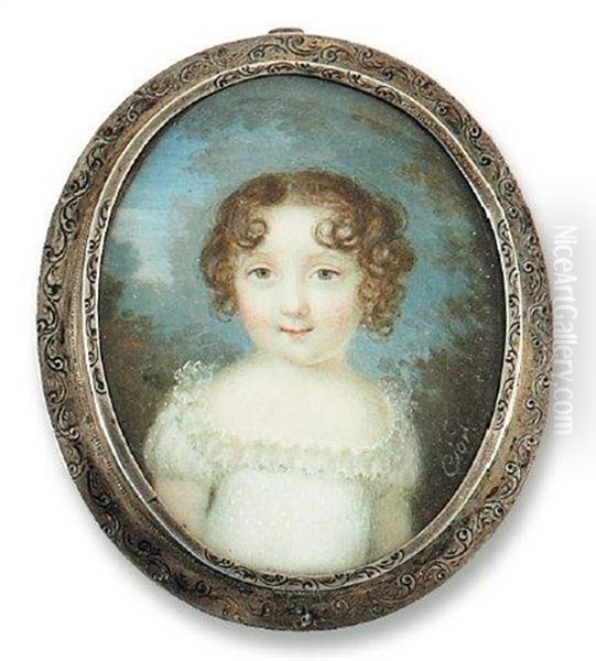 Portrait De Jeune Fillette En Robe De Dentelle Blanche - view 1
