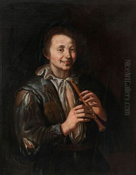 Young Man Dressed In Rags, Playing The Recorder - view 1