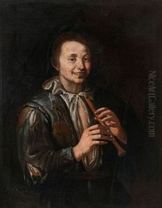 Young Man Dressed In Rags, Playing The Recorder