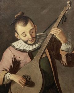 A Musician Playing A Lute by Giacomo Francesco Cipper