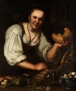 Italienische Kochin Mit Einer Pancetta Am Kuchentisch by Giacomo Francesco Cipper