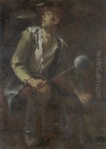 A Cook At Work In A Kitchen by Giacomo Francesco Cipper