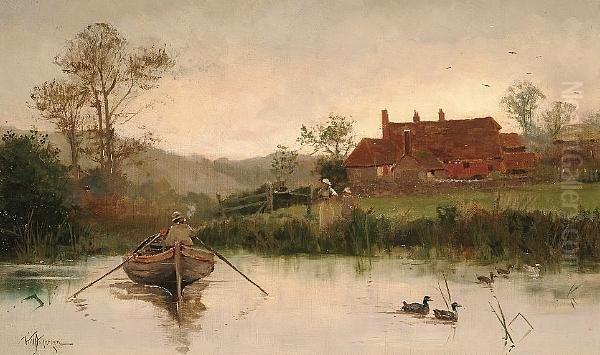 Figure In A Rowing Boat Before A Farmstead - view 1