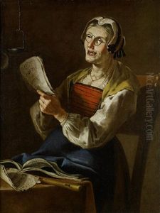 A Woman Singing (+ A Peasant Seated At A Table Smoking A Pipe; Pair) by Giacomo Francesco Cipper