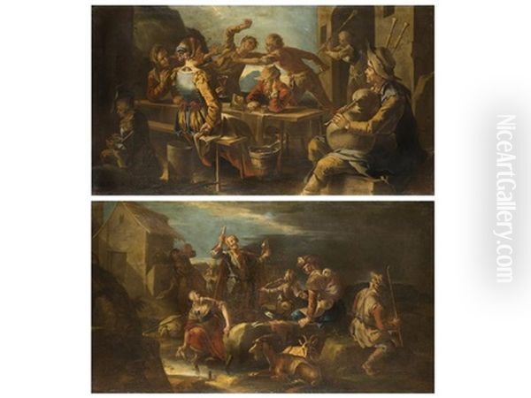 Rauferei In Einer Taverne (+ Wandernde Musikantenfamilie Bei Der Rast; Pair) - view 1