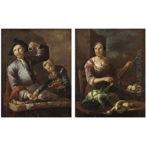 Venditore Di Dolciumifruttivendola (pair) by Giacomo Francesco Cipper