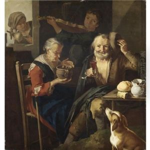 Interno Di Cucina Con Vecchio E Vecchia, Un Giovane Che Suona Il Violino E Una Ragazza Alla Finestra (i Cinque Sensi)