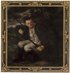 An Elderly Man Carrying Goods On His Back And Holding A Stick In His Hands At Rest On A Mountain Pass by Giacomo Francesco Cipper