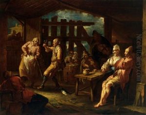 Interno Di Osteria Con Contadini Festegganti by Giacomo Francesco Cipper