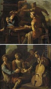 Giocatori Di Carte (+ Scena Di Genere Con Musicisti; Pair) by Giacomo Francesco Cipper