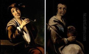 Fumatore Di Pipa (+ Donna Con Ciotola; Pair) by Giacomo Francesco Cipper