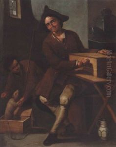 A Young Man Operating A Magic Lantern While His Assistant Releases A Ferret A Young Man Operating A Magic Lantern While His Assistant Releases A Ferret