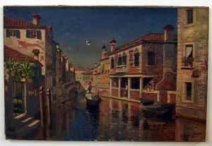 Venetian Canal, Boat And Figures by William Livingstone Anderson
