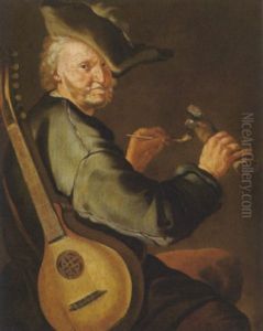 Alter Mann Mit Mandoline Und Pfeife by Giacomo Francesco Cipper