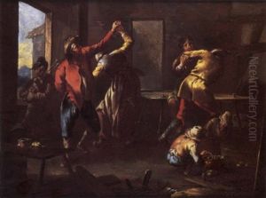 Peasants Dancing To A Piper In A Farmhouse by Giacomo Francesco Cipper
